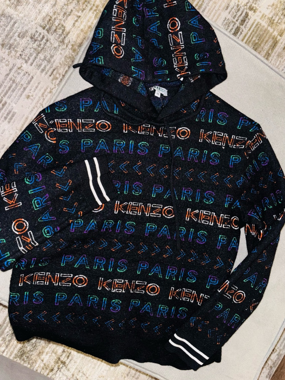 Kenzo Black Hoodie with Multicolor Logo Embroidery